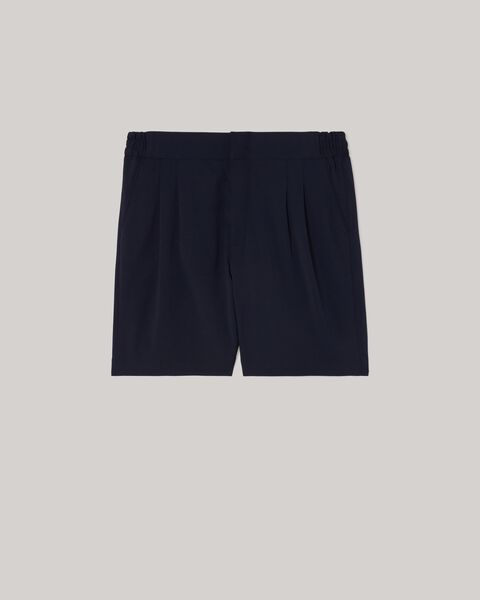 Wool Blend Elastic Waist Tailored Short, Navy, hi-res